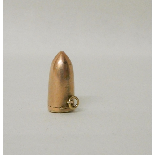 524 - A 9ct gold bullet shaped fob snuff box, the hinged lid stamped with makers mark G & Co, 4.6g