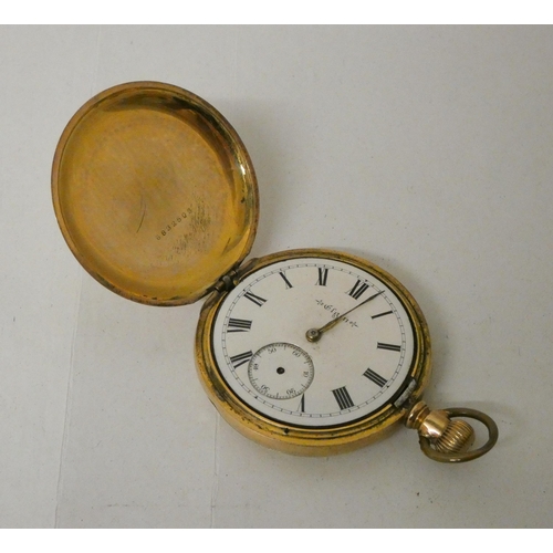 528 - A gold plated hunter pocket watch.