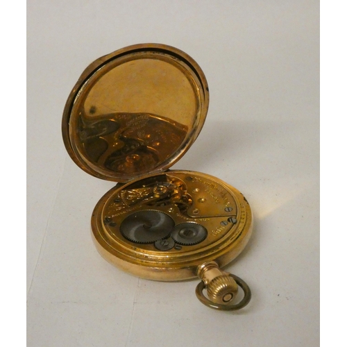 528 - A gold plated hunter pocket watch.