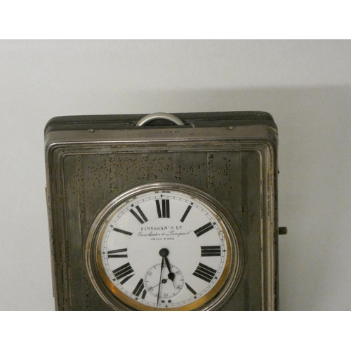 481 - Finnigan's Ltd silver plated travel clock within a hallmarked silver easel case, hallmarked Birmingh... 