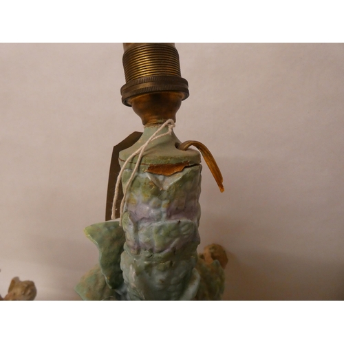 88 - Two Continental porcelain cherub and floral decorated lamp bases, tallest one measuring 31cm