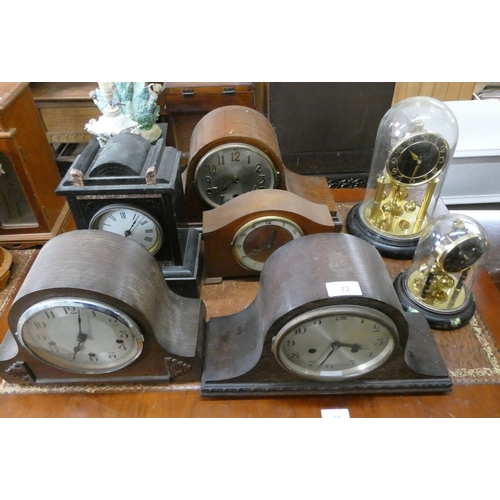 72 - A collection of seven assorted mantel clocks