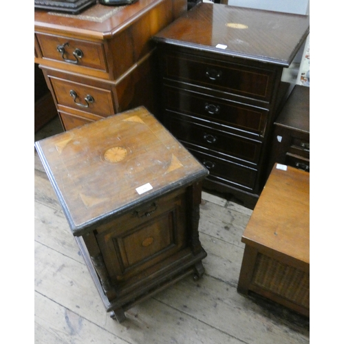 75 - An Edwardian inlaid mahogany drop front coal cabinet and a small Georgian style chest of four drawer... 