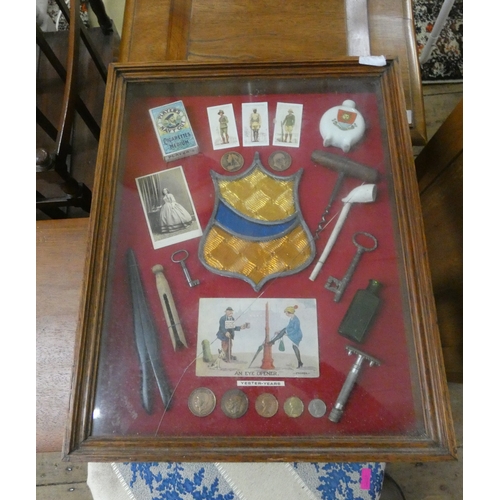 77 - A lift up mahogany box, an Edwardian stool and a smoker's montage