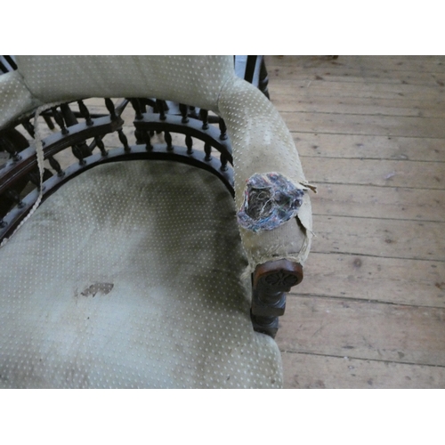 101 - An Edwardian upholstered tub shaped elbow chair and an Edwardian inlaid tub shaped corner chair