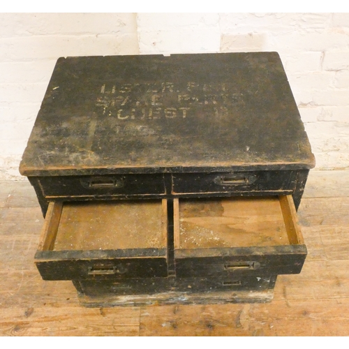 111 - A late Victorian stained pine chest fitted two long and six short drawers with recess military style... 