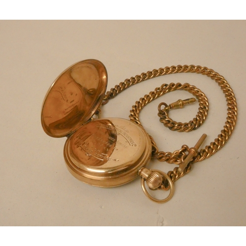 413 - A 9ct gold cased pocket watch, with presentation ICI inscription, hallmarked inner & outer case. Gro... 