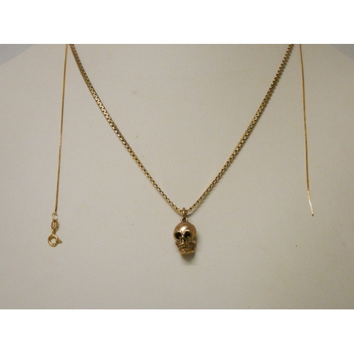 431 - 9ct gold s link chain with skull pendant and a fine 9ct gold chain. Gross weight 9.4g