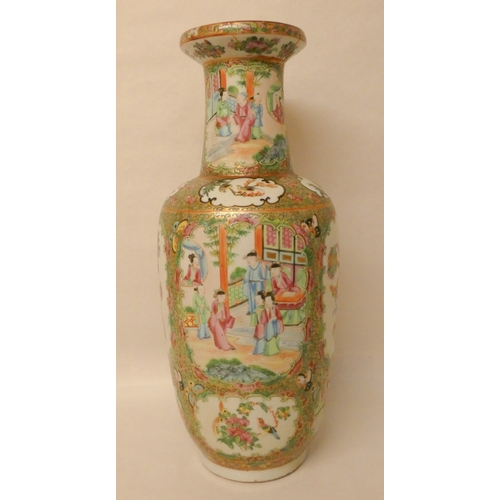 385 - A large late 19th century Chinese Famille rose vase,  45cms tall, top has been damaged