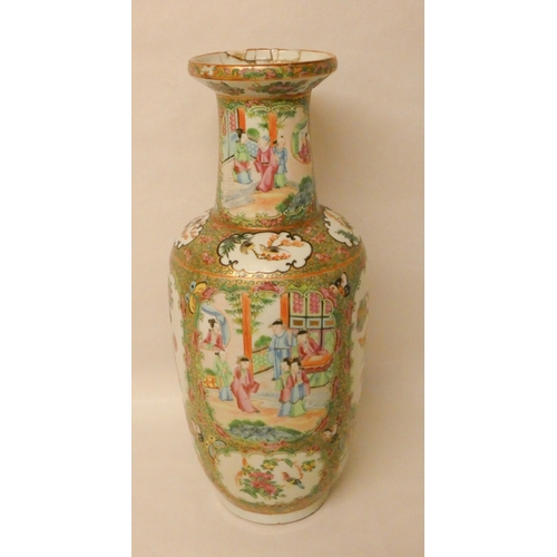 385 - A large late 19th century Chinese Famille rose vase,  45cms tall, top has been damaged