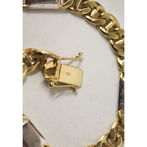 389 - Modern heavy 18ct bi-colour gold flattened link neck chain, with white gold ingot style links. Hallm... 