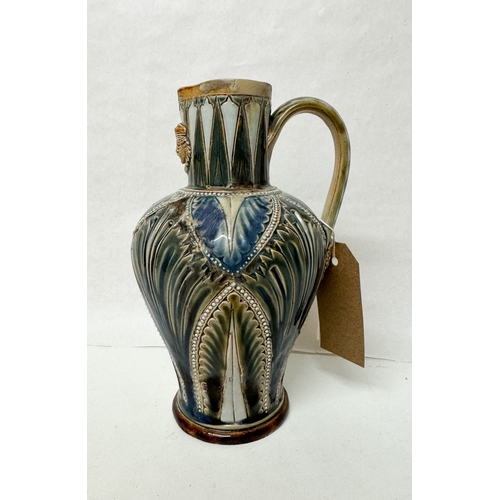 198 - Doulton Lambeth Stoneware mask jug, impressed marks 533, 19cms tall