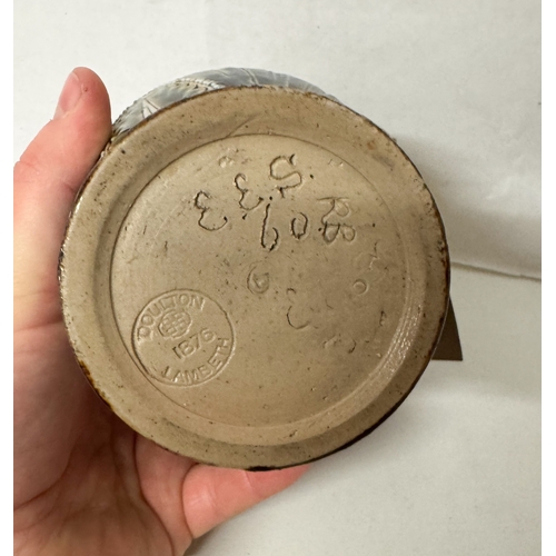 198 - Doulton Lambeth Stoneware mask jug, impressed marks 533, 19cms tall