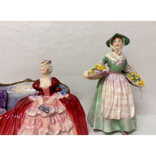 201 - Royal Doulton vintage lady figure Daffy Down Dilly HN1712 and a seated figure Belle of The Ball, HN ... 