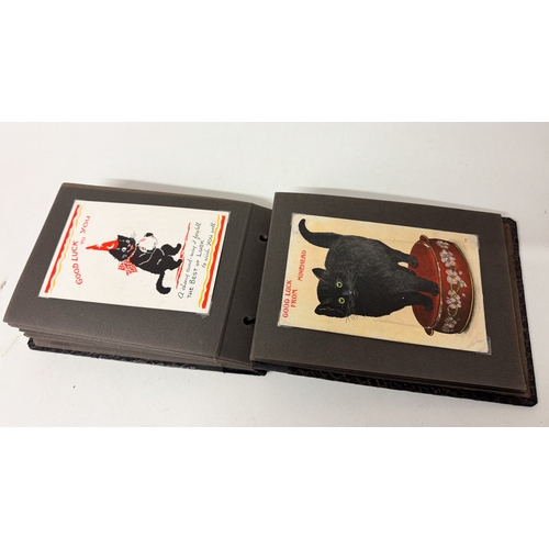203 - Vintage postcard album containing World War I sweetheart embroidered silk postcards and vintage cat ... 
