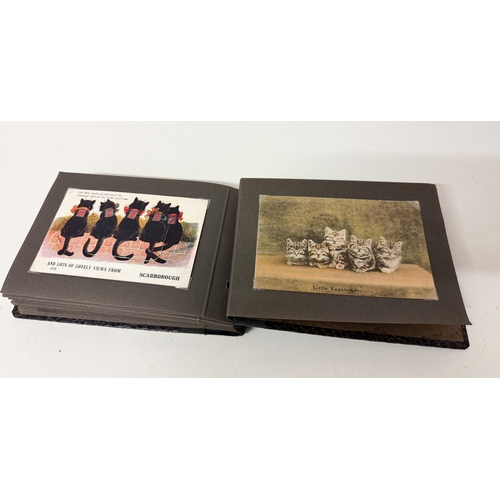203 - Vintage postcard album containing World War I sweetheart embroidered silk postcards and vintage cat ... 