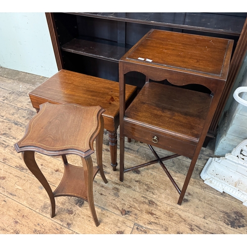 22 - A Georgian style mahogany wash stand/plant table together with a two tier plant stand and a bidet (c... 