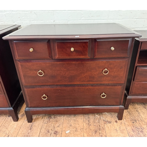42 - A small Stag Minstrel mahogany chest of two long and three short drawers , 32