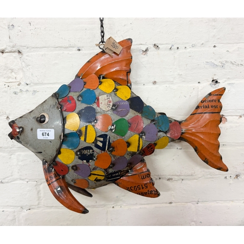 628 - A recycled tin model wall hanging fish
