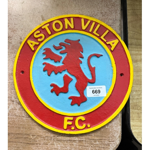640 - A circular painted cast iron Aston Villa football club wall sign