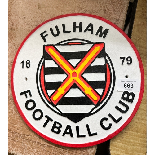 642 - A circular cast iron painted Fulham football club wall sign