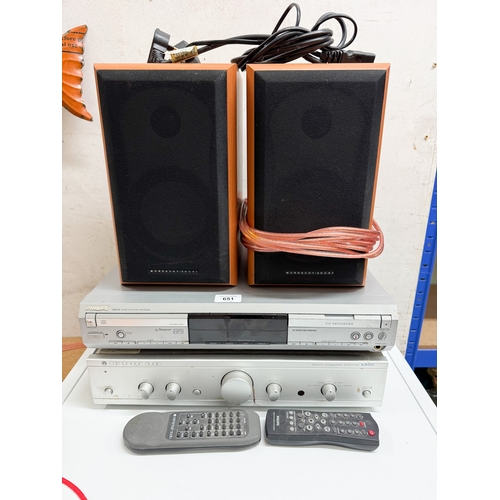 651 - A Phillips audio CD player/recorder together with a Cambridge audio remote integrated amplifier and ... 