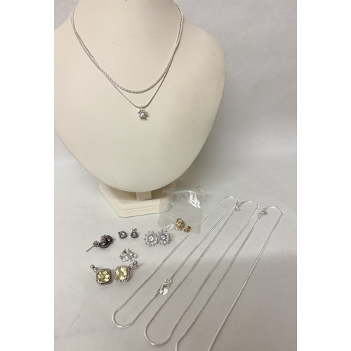 460 - A pair of CZ Butler & Wilson flower cluster ear studs, several other pairs of silver & CZ earrings, ... 