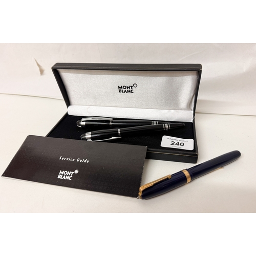 240 - Two Montblanc pens in case and a waterman 55 fountain pen