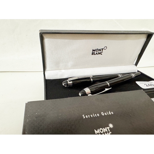 240 - Two Montblanc pens in case and a waterman 55 fountain pen