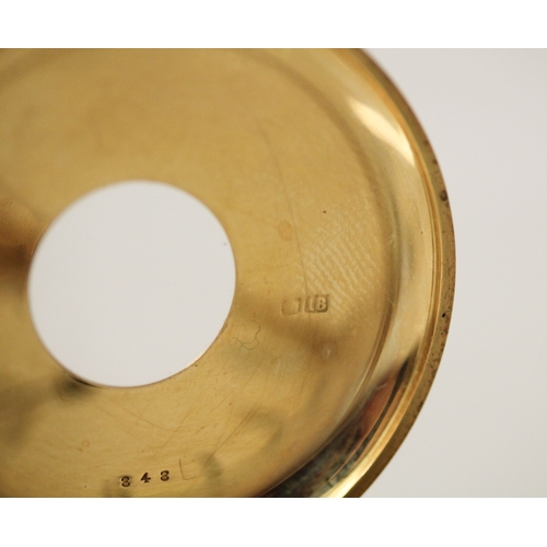 375 - An 18ct yellow gold half hunter pocket watch with a blue enamel chapter ring to the front cover, Mov... 