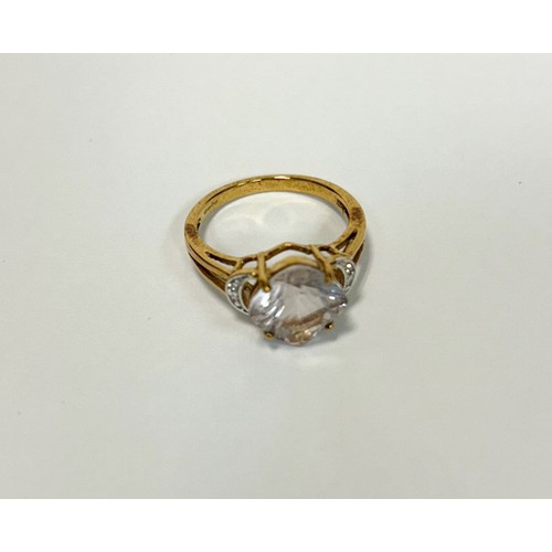 369 - A modern kunzite and diamond cluster dropper pendant, 44mm long, together with a matching dress ring... 