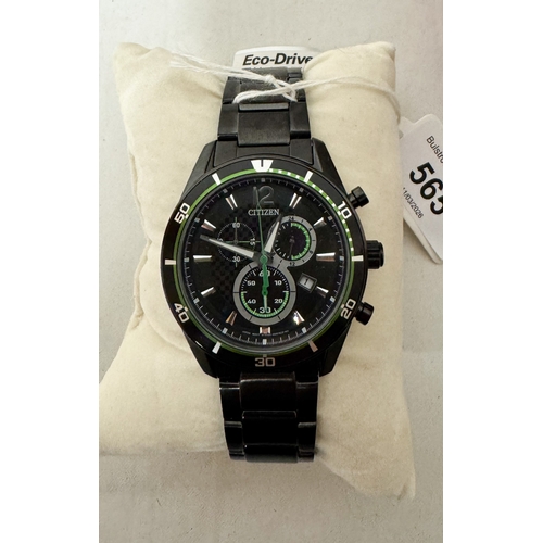 565 - A new gent's Citizen quartz date wrist watch on a black stainless steel strap with box and paperwork... 
