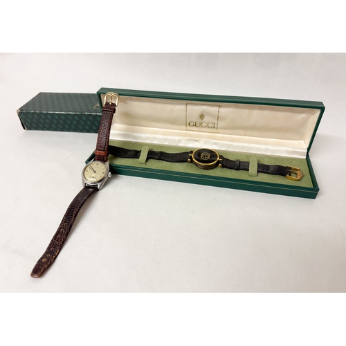 466 - Vintage Leonidas watch with seconds dial, and a Gucci dress watch in original box.