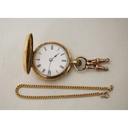 403 - 19th century Swiss 18k fob watch, with pink guilloche enamel to the outer chapter ring, outer case m... 