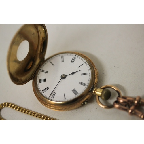 403 - 19th century Swiss 18k fob watch, with pink guilloche enamel to the outer chapter ring, outer case m... 