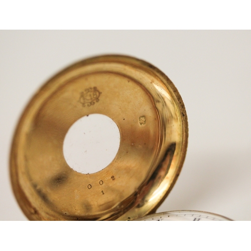 403 - 19th century Swiss 18k fob watch, with pink guilloche enamel to the outer chapter ring, outer case m... 