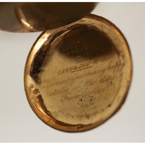 403 - 19th century Swiss 18k fob watch, with pink guilloche enamel to the outer chapter ring, outer case m... 