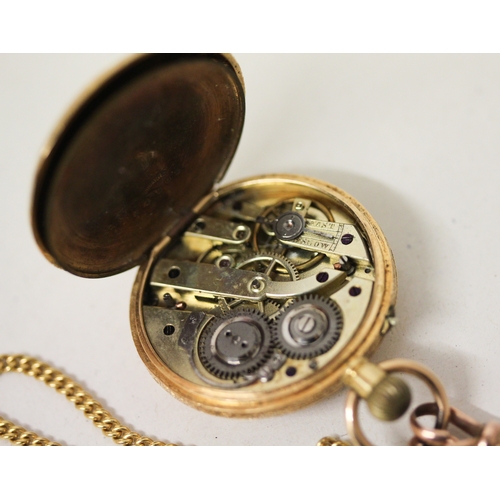 403 - 19th century Swiss 18k fob watch, with pink guilloche enamel to the outer chapter ring, outer case m... 