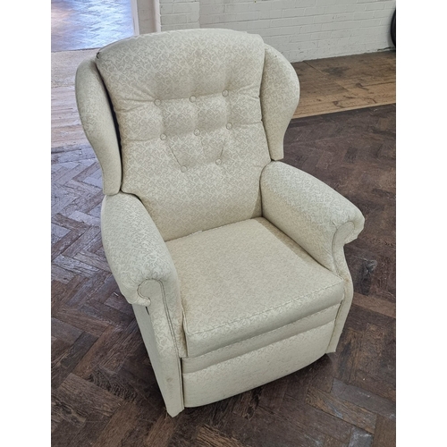 61 - A small Sherborne wing backed two seater settee in cream figured covering with one matching easy cha... 