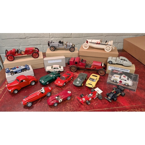 A collection of vintage slot cars together with vintage Mercedes model ...