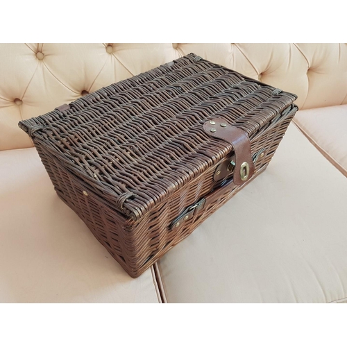 13 - Wicker Picnic Basket / Hamper, Fabric Lined and Fitted with 4-Place Cutlery, Plates and Mugs