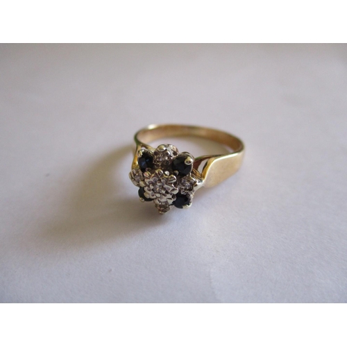 201 - 9ct Yellow Gold Ring with Diamonds and Sapphire Flower Hear Desin - Total Weight 2.7gr, Size L 1/2