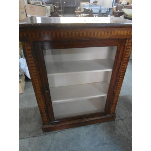 916 - Antique Wooden Display Cabinet with Glass Front and Fabric Covered Shelves (No Key, 75 x 29 x 97)