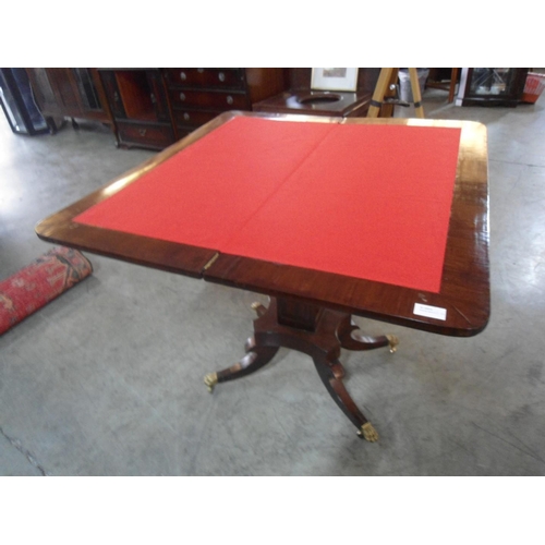 987 - Stylish Wooden Card Table with Red Velvet Top, 4 - Brass Claw Feet and Castors (84 x 87, Open)