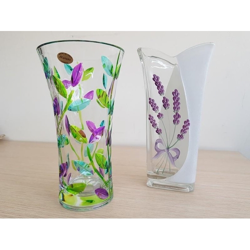 1011 - Murano Glass Vase Together with Hand Painted Flowers on Glass Vase, (North Wales), (2)