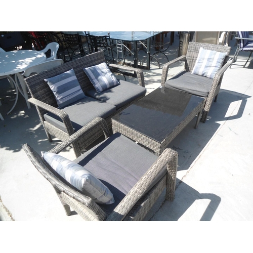 2044 - Rattan Garden Set: 2- Seater Sofa (with Cushions) 2 x Arch Chairs (with Cushion) and Small Table wit... 