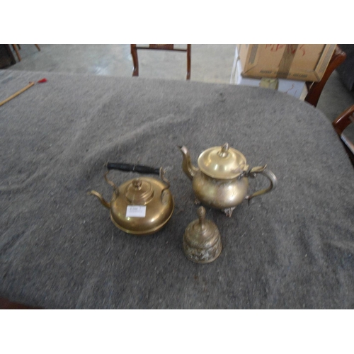 1018 - Brass Tea Pots, Bell Etc