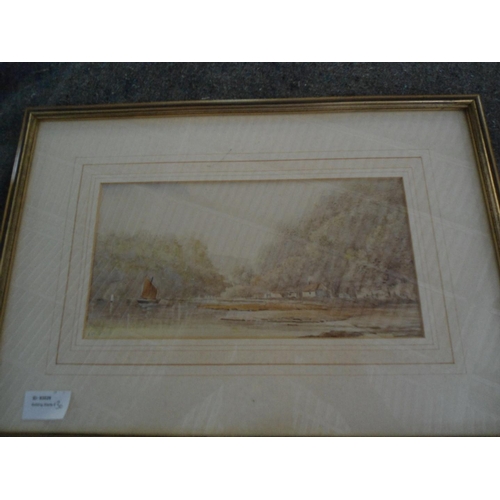 684 - Antique Water Colour of Boat on River Signed F.W.Card