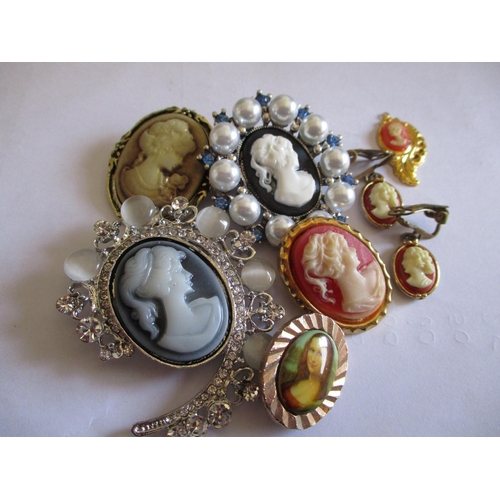 740 - Collection of Cameo Costume Jewellery inc: Brooches, Clip and Others