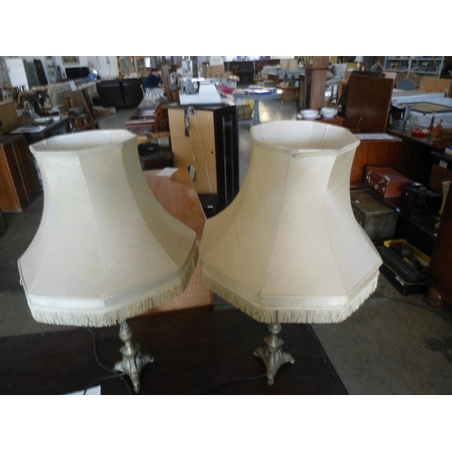 1038 - Pair of Brass Effect Table Lamps with Beige Shades